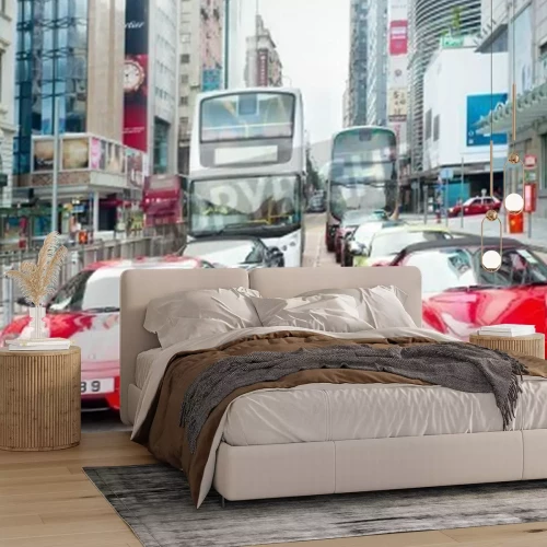 Papier peint  Hong Kong, Hong Kong S.A.R. - May 19, 2013: Modern Ferarri cars on Nathan Rd in Hong Kong. Nathan Road is a main thoroughfare through Kowloon and is line with shops and restaurants.
