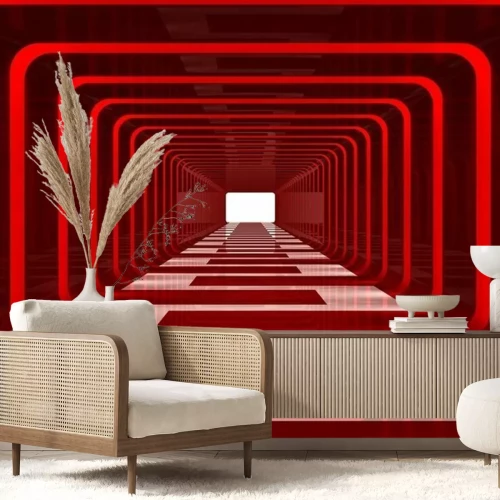 Papier peint  Tunnel 3D avec une lumière rouge