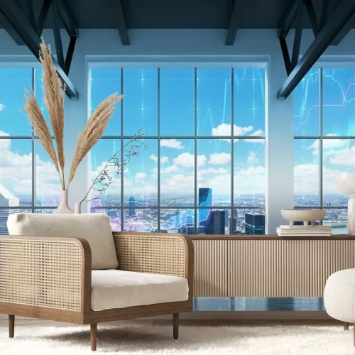 Papier peint  Fenêtre moderne et vue sur une métropole