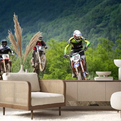 Papier peint  Motocyclistes sur une colline lors d'une course de motocross