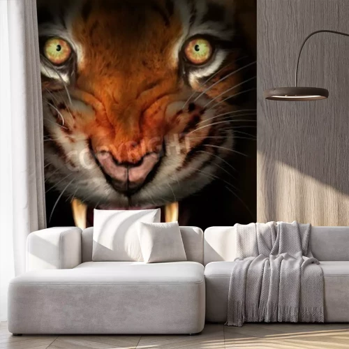 Papier peint  Tigre peint sur un fond foncé