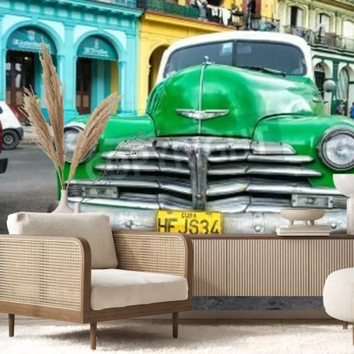 Papier peint  Taxi à la Havane style rétro