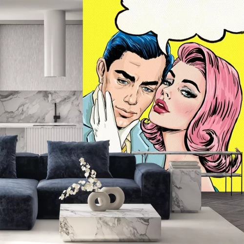 Papier peint  Un couple avec un nuage dans un style bande dessinée