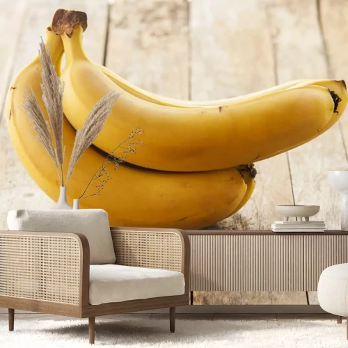 Sticker  Régime de bananes sur des planches marron clair