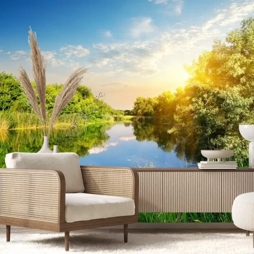 Papier peint  Paysage de rivière par une journée ensoleillée