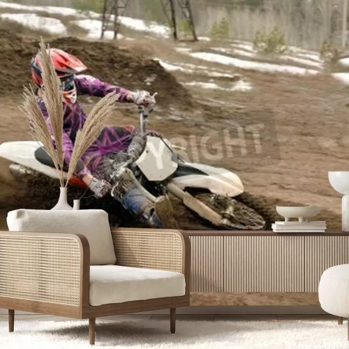 Papier peint  Coureur de motocross d'inclinaison de la moto tourne à brûle-pourpoint de sable