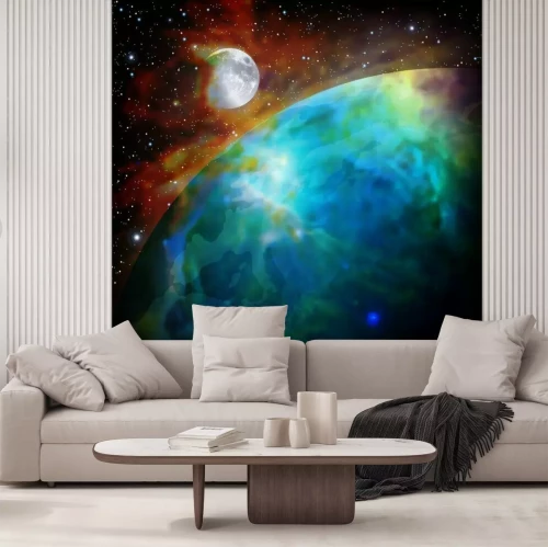 Papier peint  Lune et Terre dans une galaxie