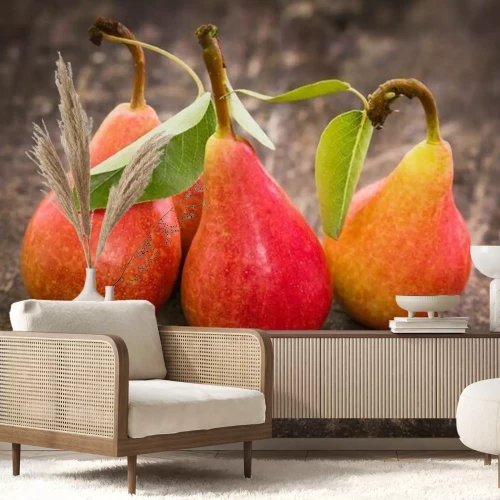 Papier peint  Poires fraîches sur un plan de travail