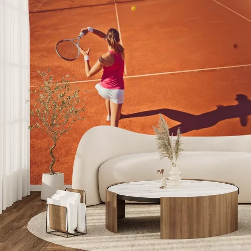 Sticker  Jeune femme jouant tennis.High angle view.Forehand.