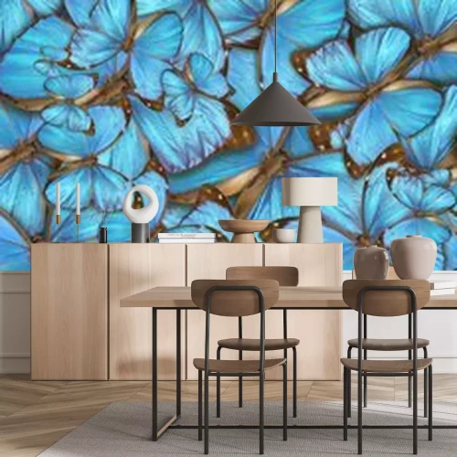 Papier peint  Papillons 3D tonalité de bleu