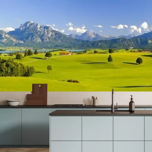 Papier peint  Panorama de montagne avec des champs et les Alpes