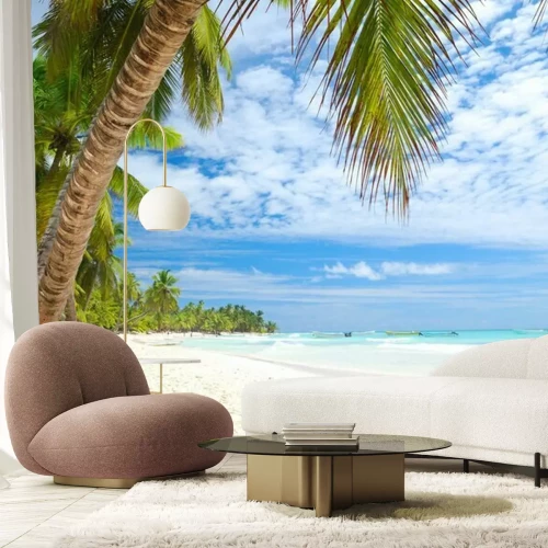 Papier peint  Mer des Caraïbes et palmiers verts