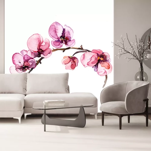 Papier peint  Fleurs d'orchidées à l'aquarelle sur une branche