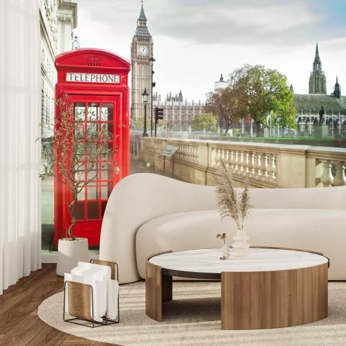 Papier peint  Big Ben et rouge cabine téléphonique à Londres