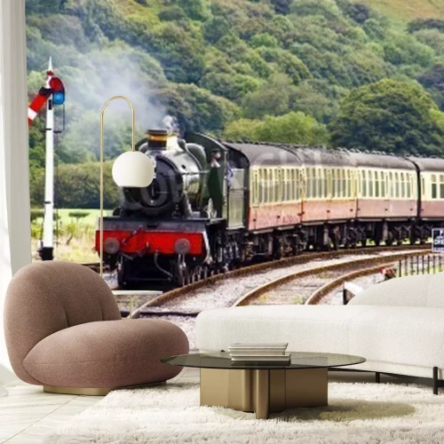 Papier peint  Train à vapeur paysage de montagnes