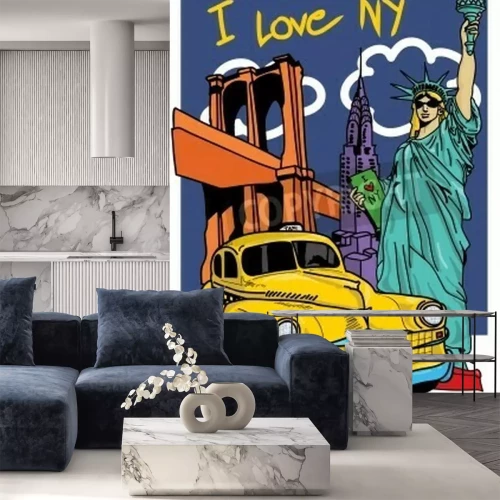 Papier peint  Timbre-poste coloré avec taxi