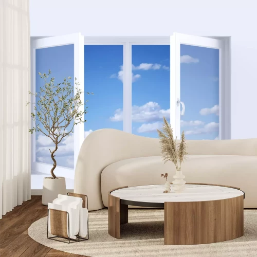 Papier peint  Fenêtre blanche et vue sur le ciel