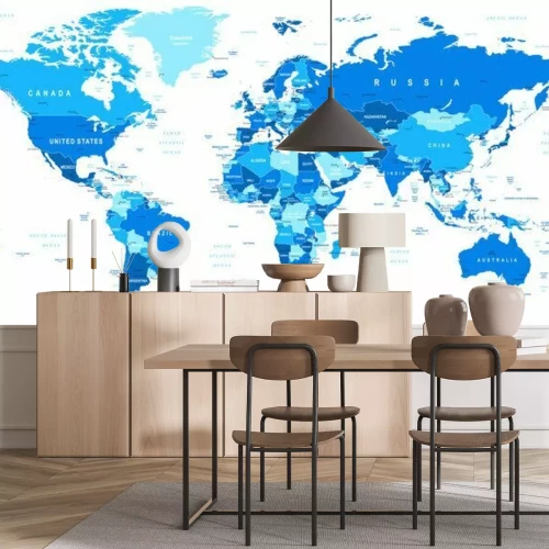 Papier peint  Carte du monde aux nuances de bleu