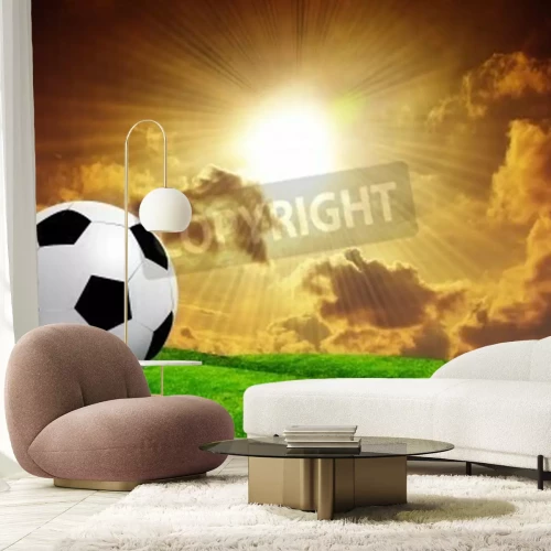 Papier peint  Football au soleil couchant