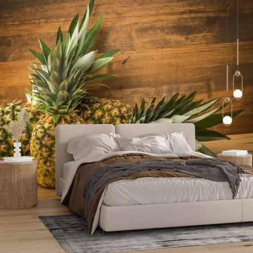 Sticker  Ananas exotiques sur une table en bois