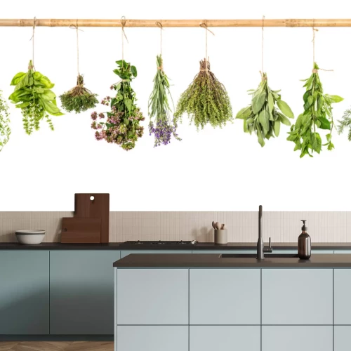 Papier peint  Bouquets d'herbes vertes suspendus à une branche