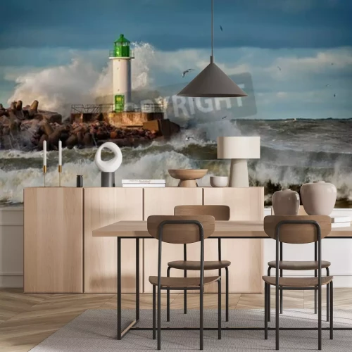 Papier peint  Phare avec la mer agitée