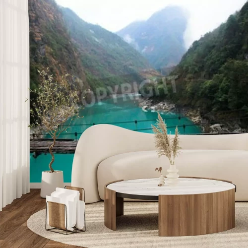 Papier peint  Pont forêt embrumée