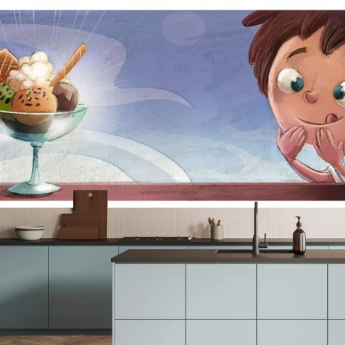 Sticker  niño con copa de helado