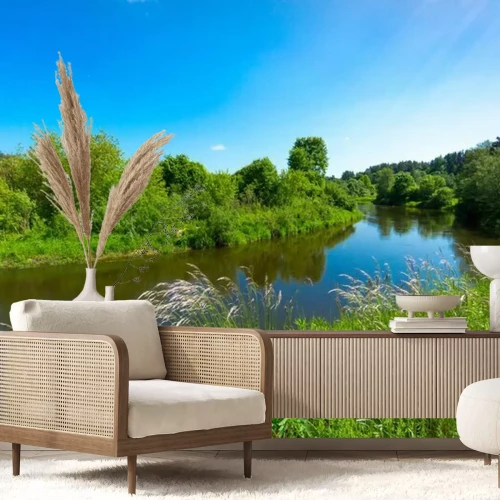 Papier peint  Rivière et paysage verdoyant