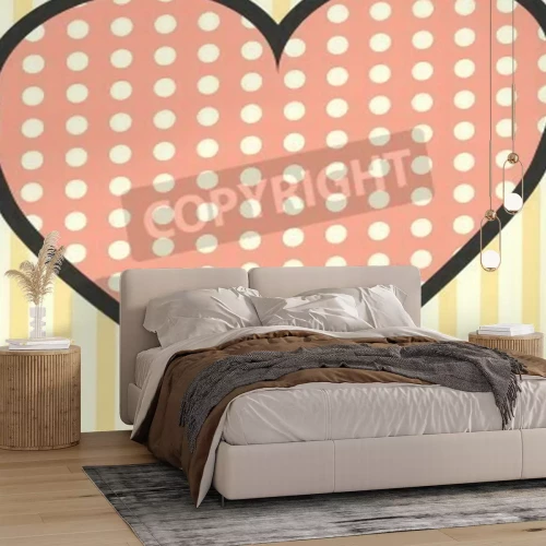 Papier peint  Coeur sur fond de rayures