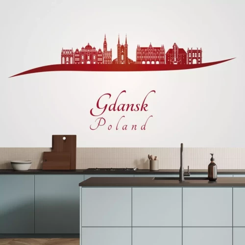Sticker  Gdansk skyline in red