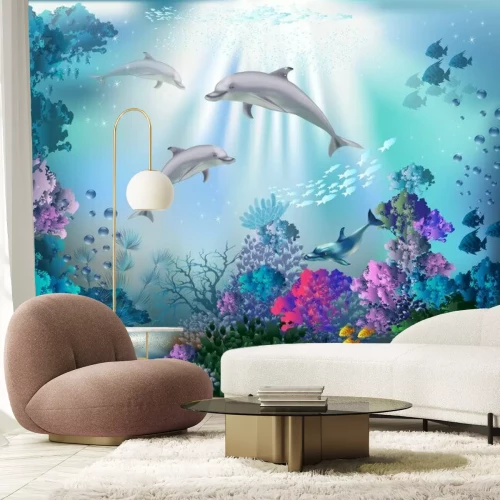 Papier peint  Dauphins de rêve et récif corallien