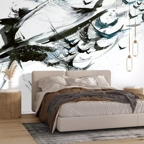 Papier peint  Ballerine avec des oiseaux