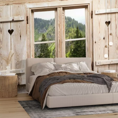 Papier peint  Cœurs et fenêtres en bois