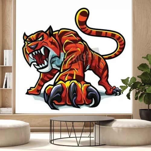 Papier peint  Tigre graphique sur fond blanc