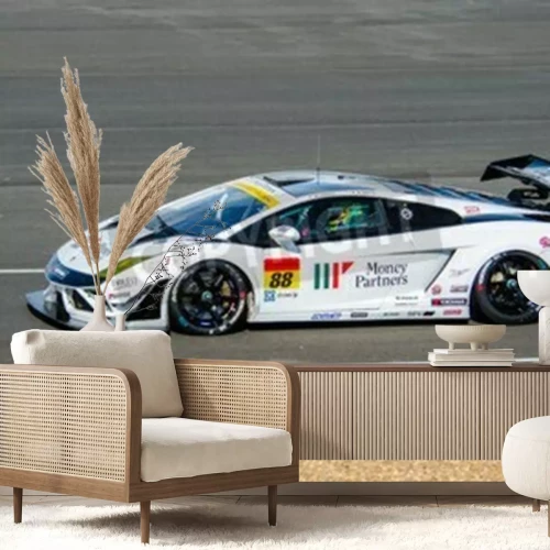 Papier peint  BURIRAM - 20 Juin: Chonsawat et Tomas Enge Asavahame avec Lamborghini voiture de course, GT300 QualiFlying, sur l'écran de 2015 Autobacs Super GT Series Course 3 le 20 Juin 2015 au Chang International