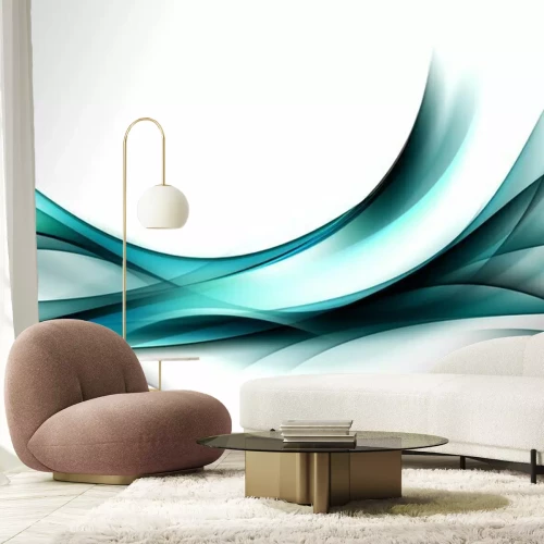 Papier peint  Vagues vertes sur fond blanc