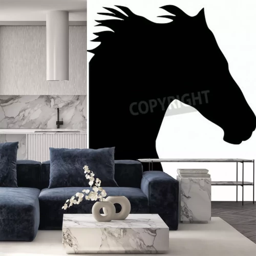 Papier peint  Silhouette de cheval noir et blanc