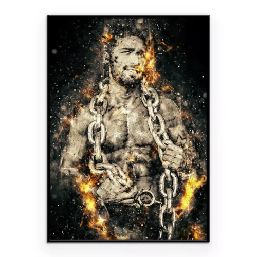 Poster  Athlète musclé avec chaîne et flammes
