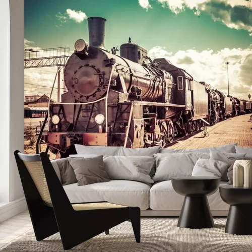 Papier peint  Photo vintage avec une locomotive ancienne