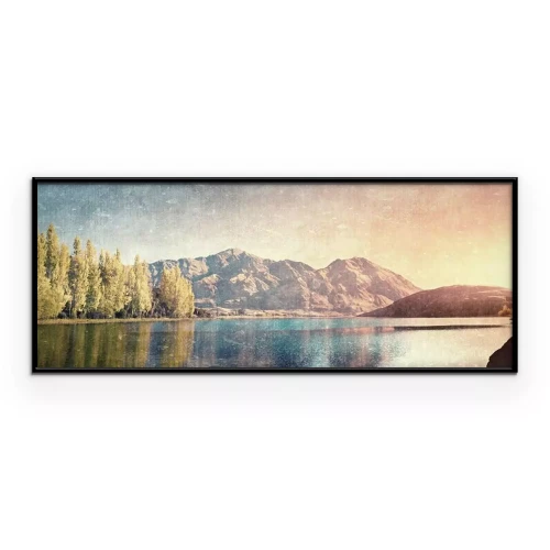 Poster  Paysage rétro avec un lac au milieu des montagnes