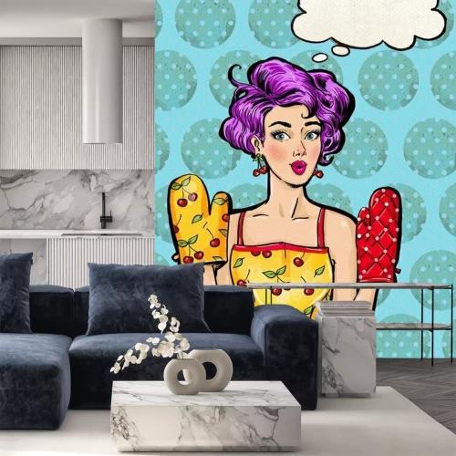 Papier peint  Femme portant un tablier de bande dessinée