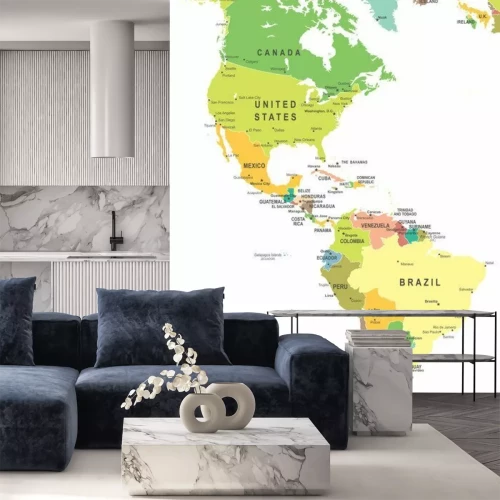 Papier peint  Amérique du Nord et du Sud sur une carte politique