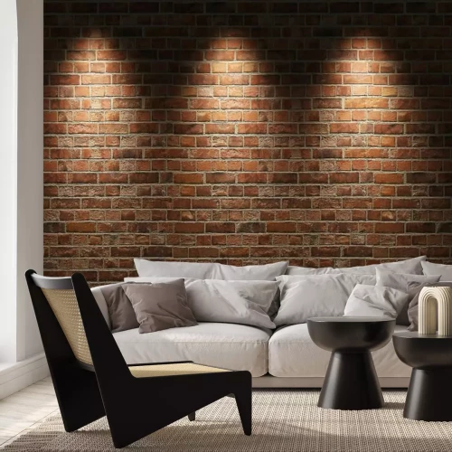 Papier peint  Mur éclairé en briques rouges
