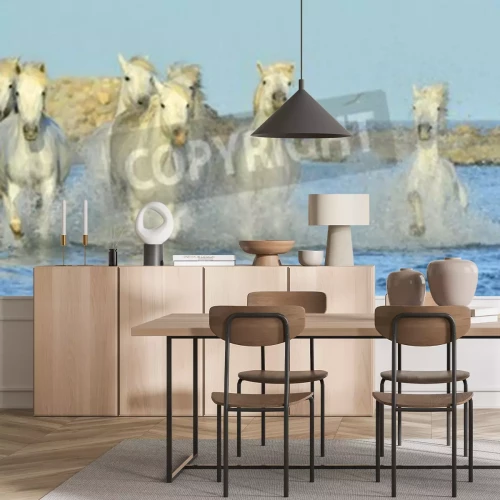 Papier peint  Troupeau de chevaux sauvages dans l'eau