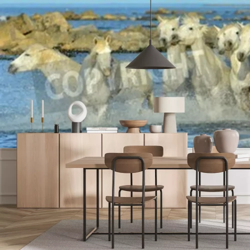 Papier peint  Chevaux sur un fond de pierres