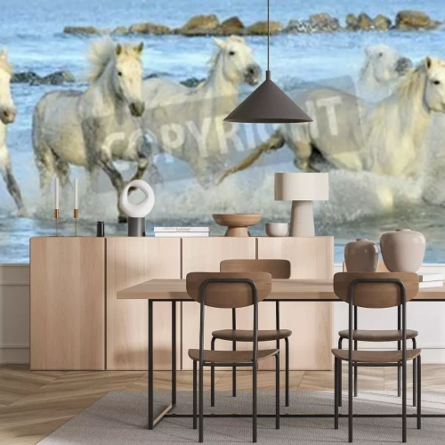 Papier peint  Chevaux dans les vagues