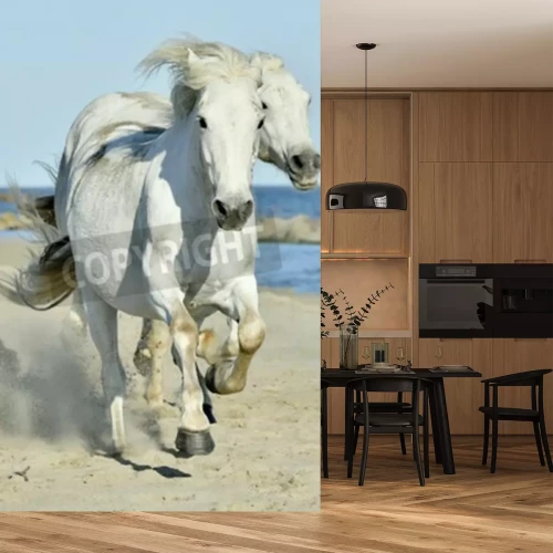Papier peint  Chevaux blancs sur la plage