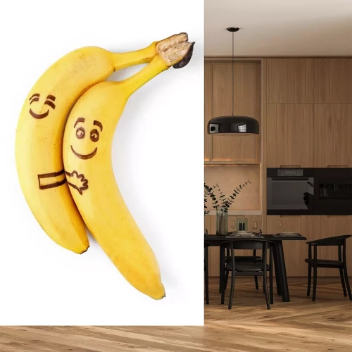 Sticker  Bananes sur fond blanc avec des visages dessinés