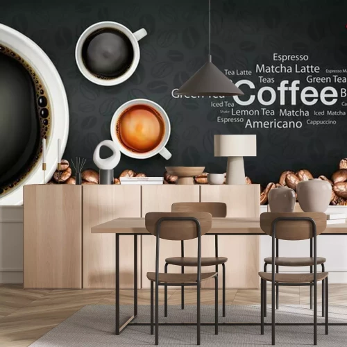 Papier peint  Arrière-plan de grains de café et de tasses avec texte